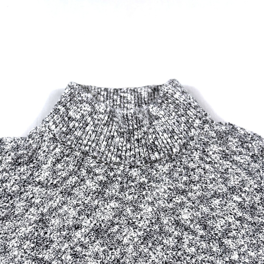 LL Bean Signature Cotton/Linen Ragg Black Slate‎ Marled Knit Mock Neck Sweater S